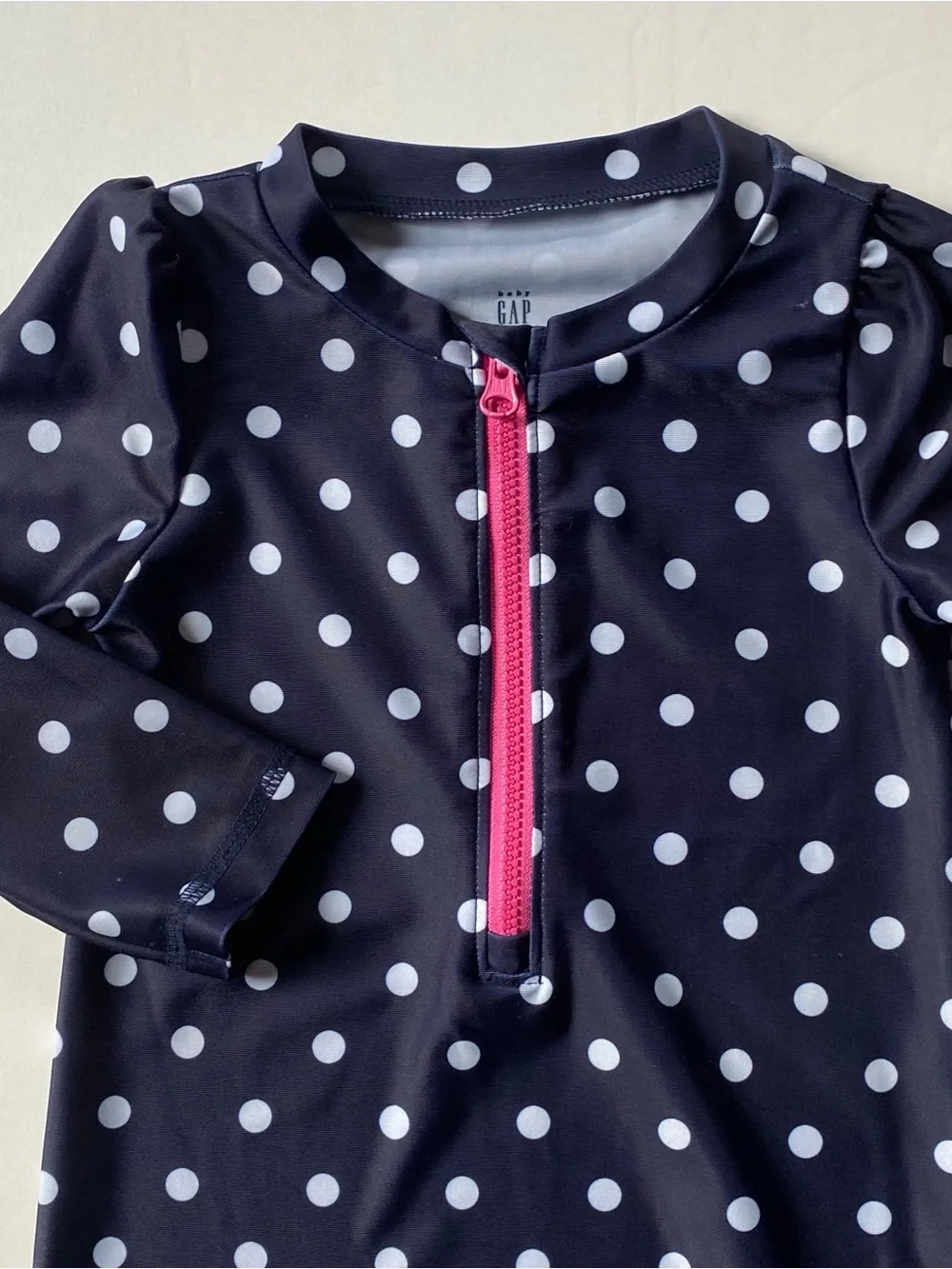 Gap Rashguard Swimsuit 12 18 Months One Piece Polka Dots Long Sleeve Girls EUC